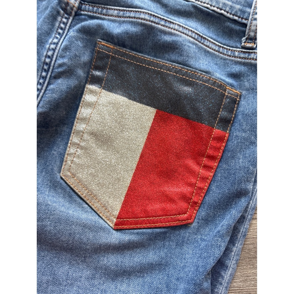 Tommy Jeans Womens Ultra High Rise Legging Skinny Blue Glitter Logo Jeans Siz 10 - Picture 6 of 7